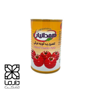 رب گوجه‌فرنگی همدانیان ۴ کیلوگرمی در قوطی فلزی بزرگ، مناسب مصرف سازمانی، پک معیشتی و خرید عمده از دارما مارکت