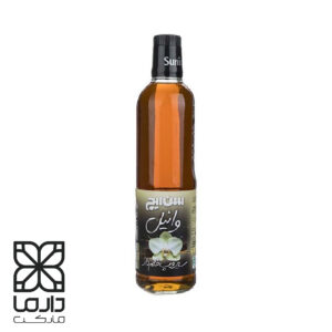 بطری سیروپ وانیل سن‌ایچ با حجم ۸۴۰ میلی‌لیتر، مناسب تهیه نوشیدنی و دسر، با بسته‌بندی شیشه ای و درب پیچی.